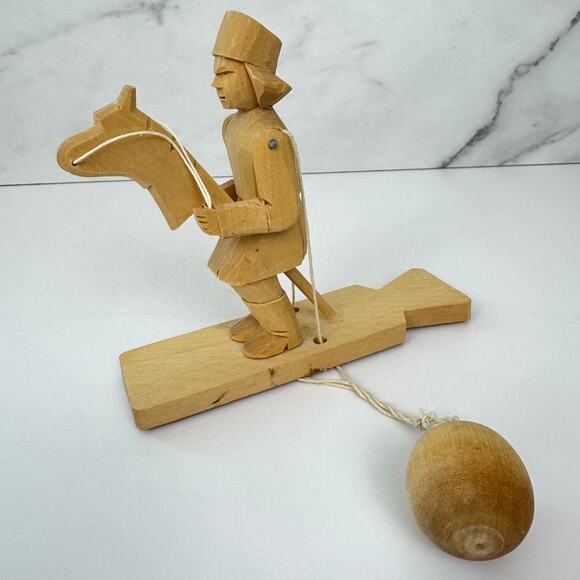 Vintage Russian Soldier Toy Horse Wood Hand Carved Toy Moveable - Picture 1 of 9